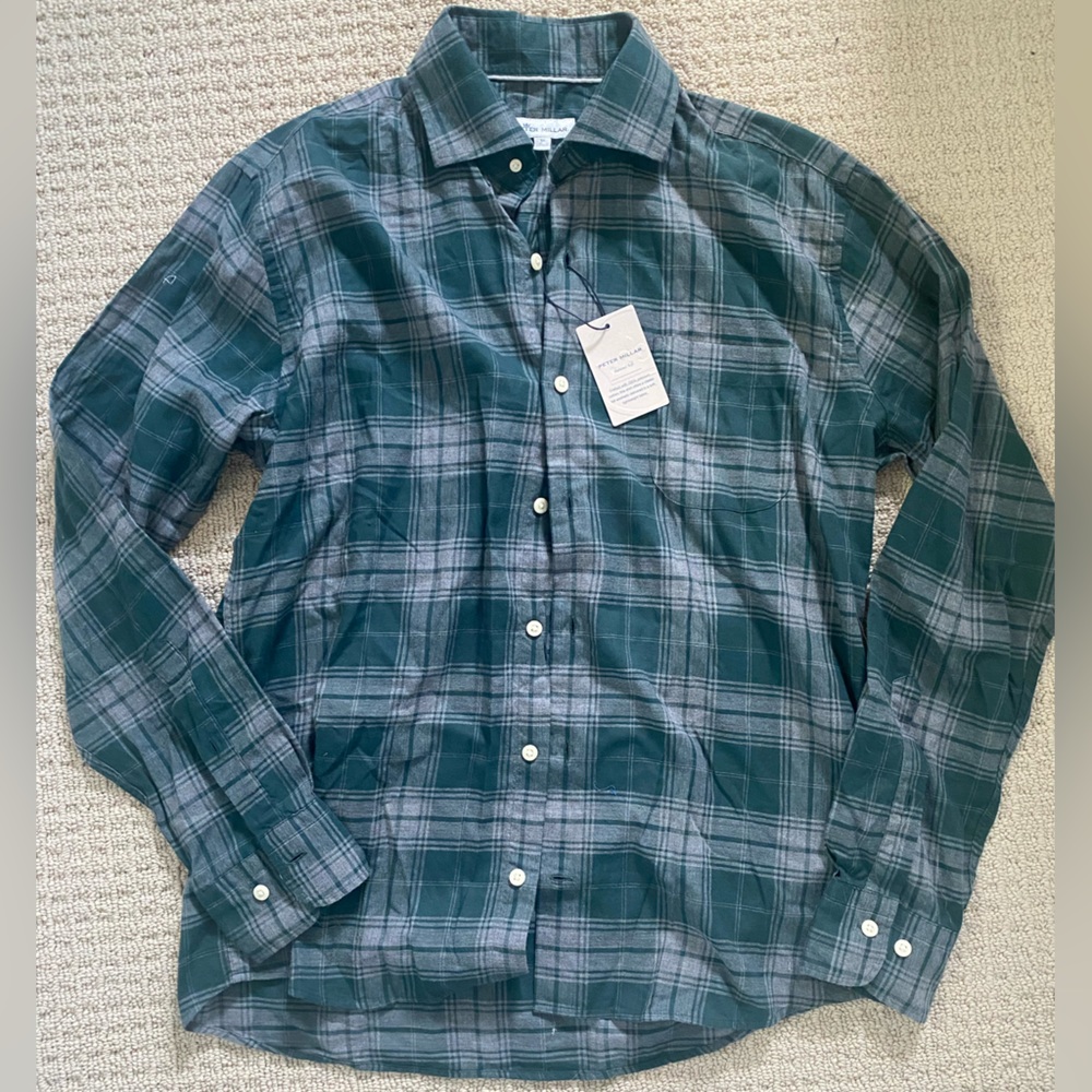 Peter Millar plaid autumn soft button down NWT size M